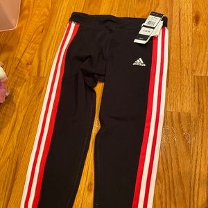 Adidas girls side stripe leggings. Pink and white stripe